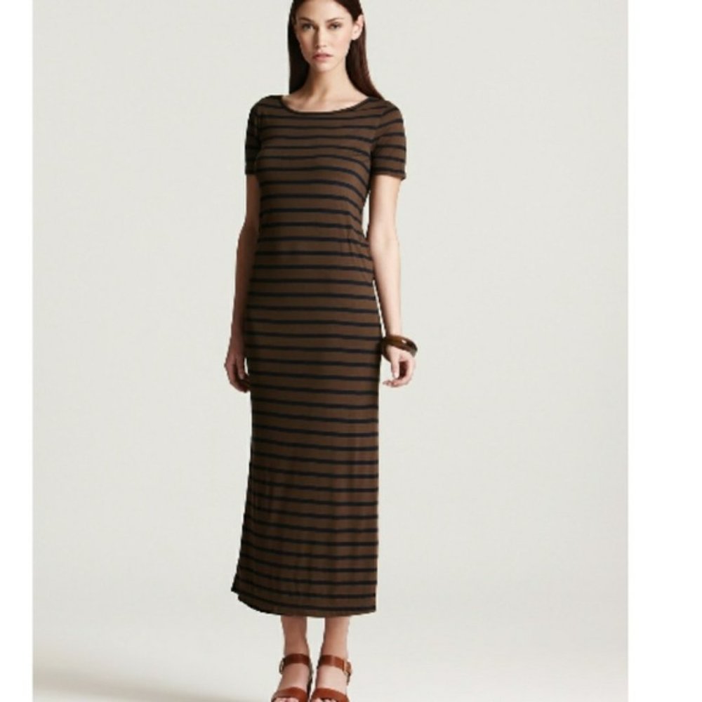 Theory Catriona Fisher Striped Black Navy Maxi T-shirt‎ Casual Long Dress Medium